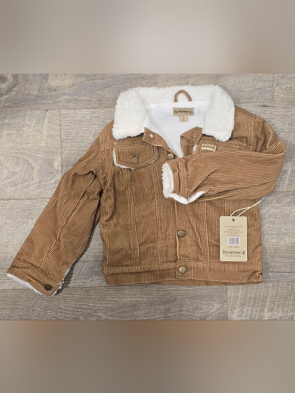 BearPaw Tan Corduroy Teddy-Lined Jacket
